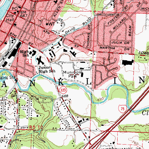 Topographic Map of Franklin Lions Club Municipal Park, OH