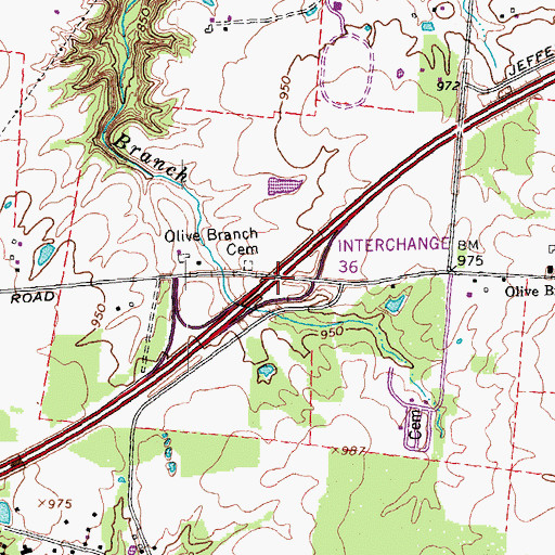 Topographic Map of Interchange 36, OH