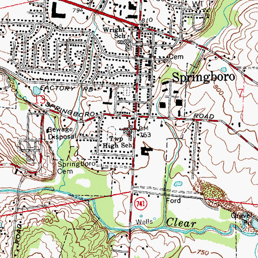 Topographic Map of Springboro Junior High School, OH