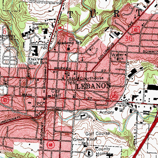 Topographic Map of Warren County Courthouse, OH
