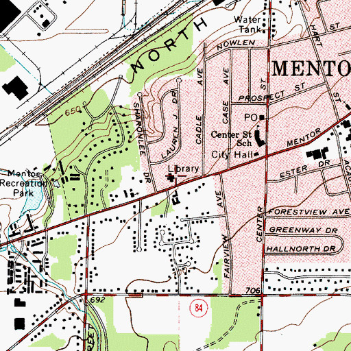 Topographic Map of Mentor Public Library, OH