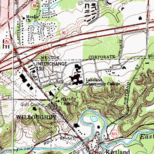 Topographic Map of Lakeland Community College, OH