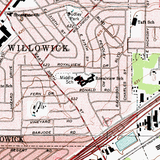 Topographic Map of Willowick Middle School, OH
