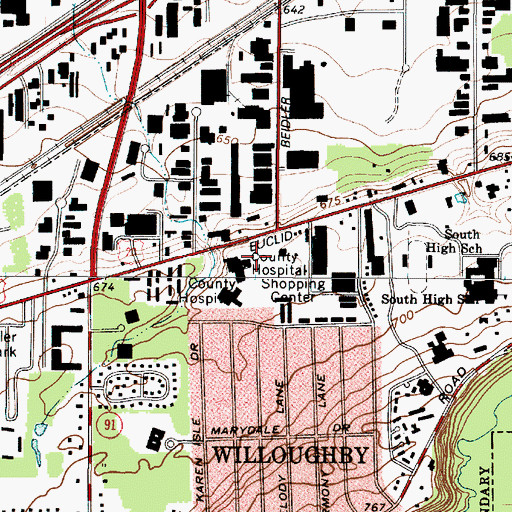 Topographic Map of Lake West Hospital, OH