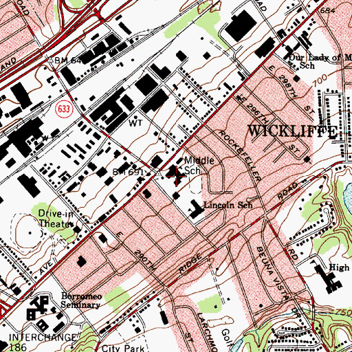 Topographic Map of Wickliffe Middle School, OH