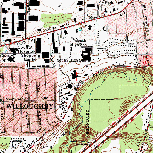 Topographic Map of Willoughby Junior High School, OH