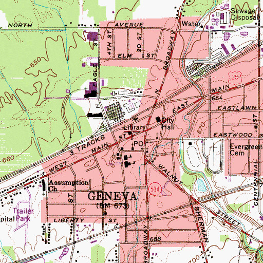 Topographic Map of Geneva Public Library, OH