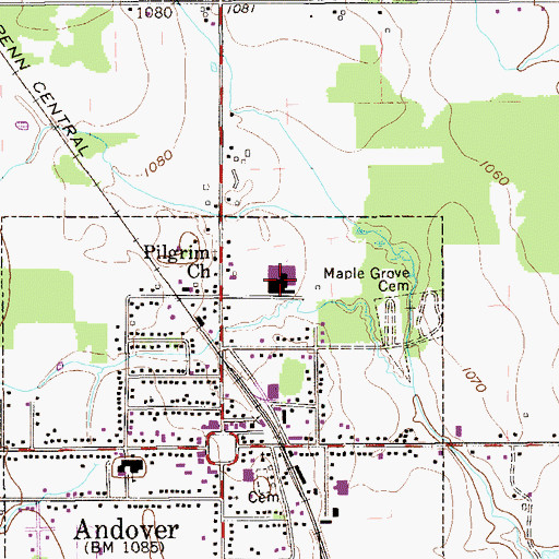 Topographic Map of Pymatuning Valley High School, OH