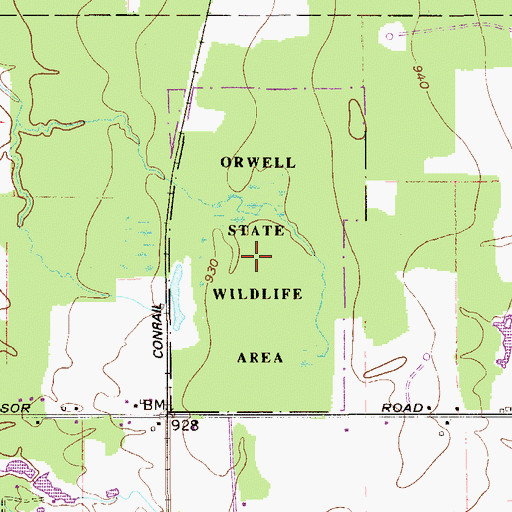 Topographic Map of Orwell State Wildlife Area, OH