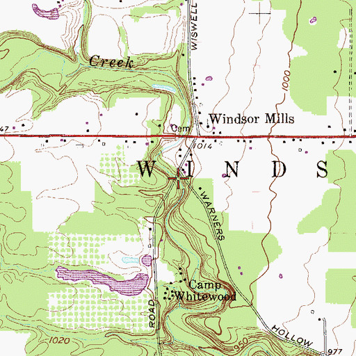 Topographic Map of Warner Hollow Bridge, OH