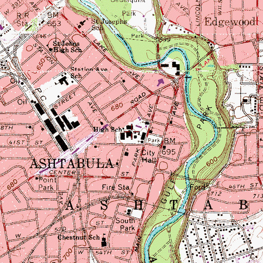 Topographic Map of Lakeside High School, OH