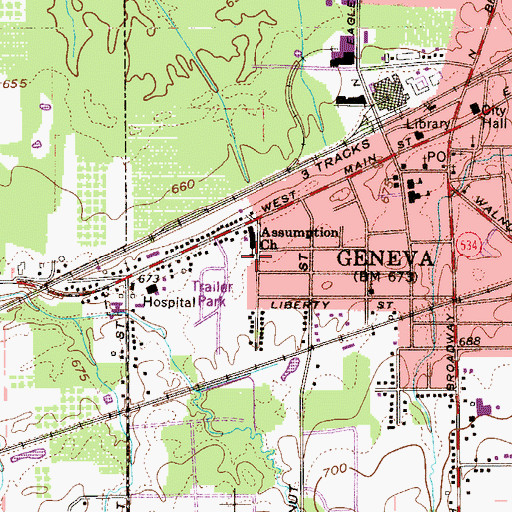 Topographic Map of Assumption School, OH