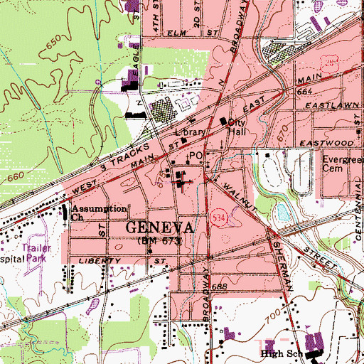 Topographic Map of Geneva Elementary School, OH