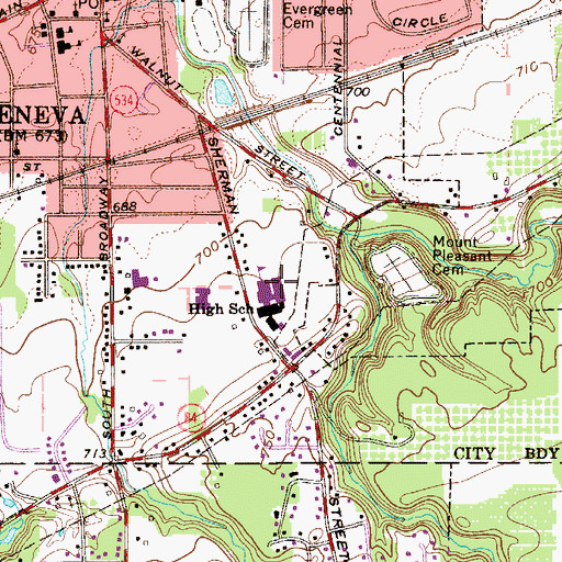 Topographic Map of Geneva Junior High School, OH