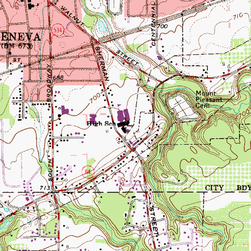 Topographic Map of Geneva Area High School, OH