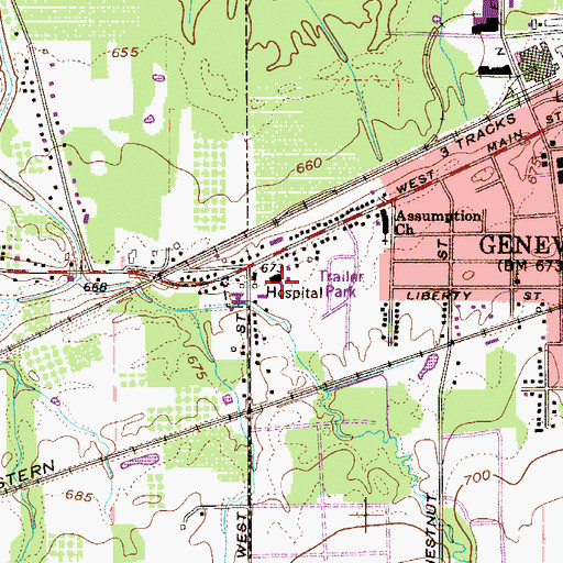 Topographic Map of University Hospitals Geneva Medical Center, OH