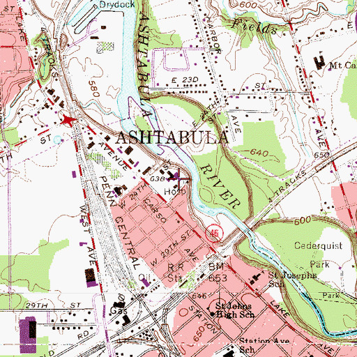 Topographic Map of Ashtabula County Medical Center, OH