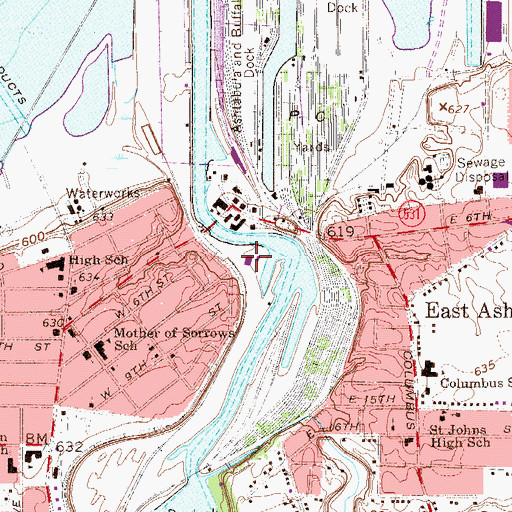 Topographic Map of Ashtabula Yacht Club, OH