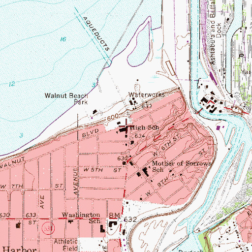 Topographic Map of Ashtabula Harbor High School (historical), OH