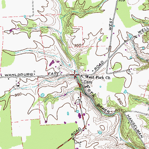Topographic Map of East Wahlsburg, OH