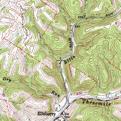 Topographic Map of Ellis Run School (historical), OH
