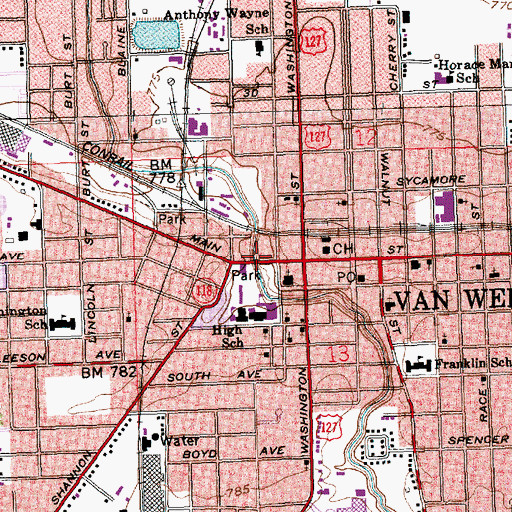 Topographic Map of Brumback Library, OH
