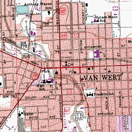 Topographic Map of Van Wert County Courthouse, OH