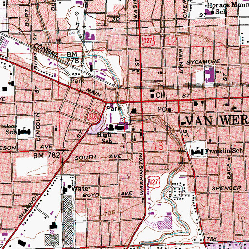 Topographic Map of Van Wert High School, OH