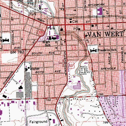Topographic Map of Wassenberg Arts Center, OH