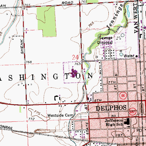 Topographic Map of Jefferson High School, OH