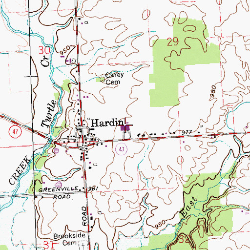 Topographic Map of Hardin Elementary School, OH