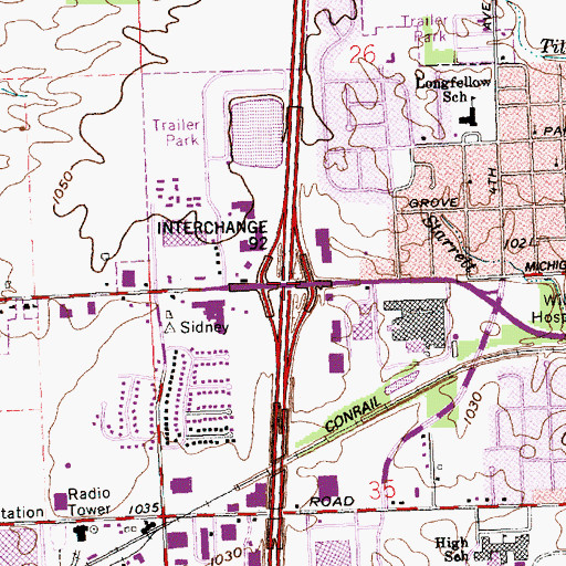 Topographic Map of Interchange 92, OH