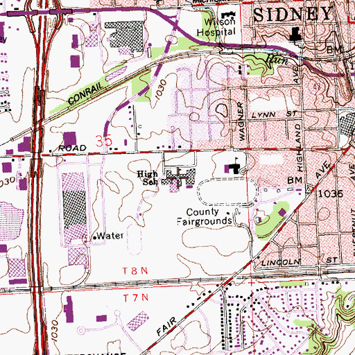 Topographic Map of Sidney High School, OH