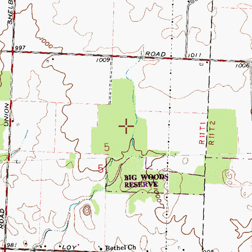 Topographic Map of Garbry Big Woods Sanctuary, OH