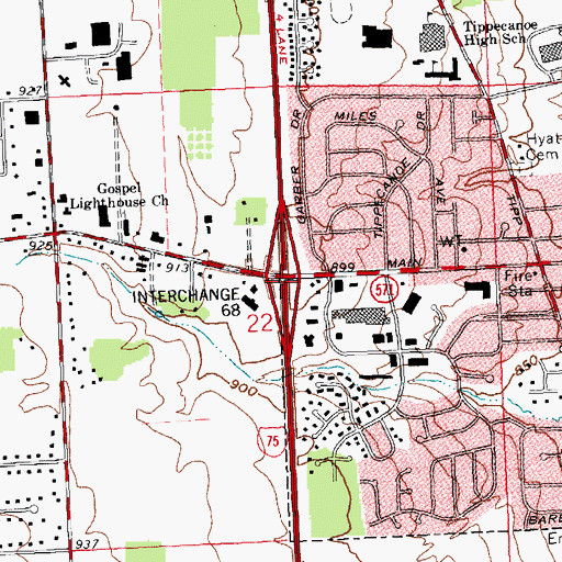 Topographic Map of Interchange 68, OH