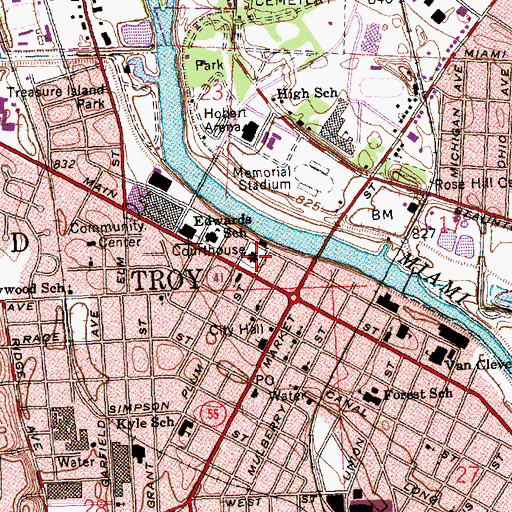 Topographic Map of Miami County Courthouse, OH