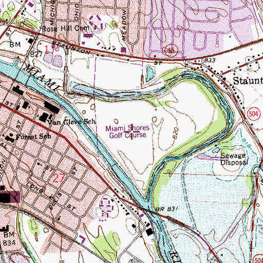 Topographic Map of Miami Shores Golf Course, OH