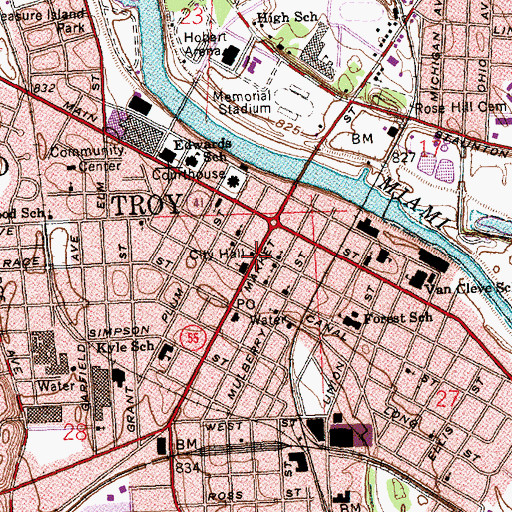 Topographic Map of Troy City Hall, OH