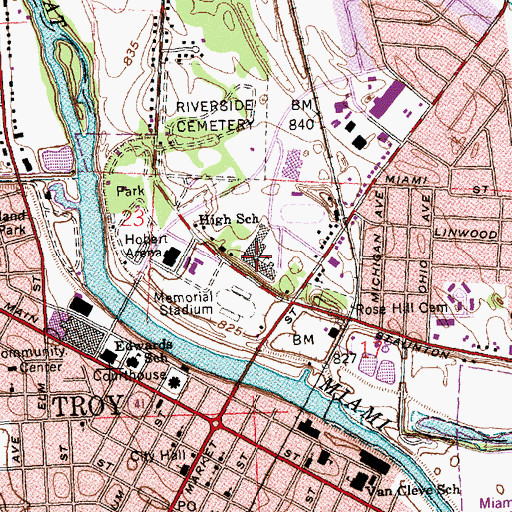 Topographic Map of Troy High School, OH