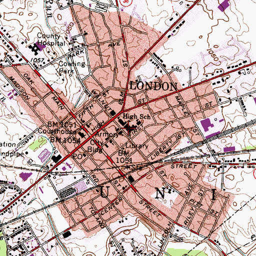 Topographic Map of London Middle School, OH