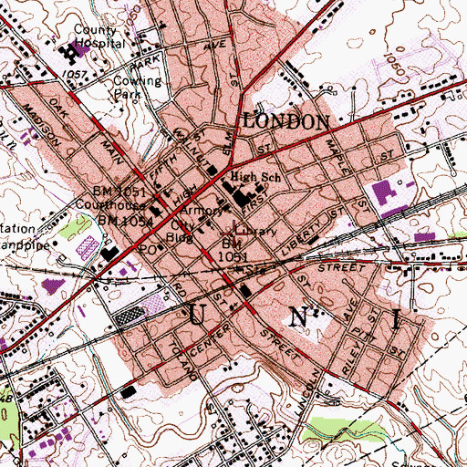 Topographic Map of London Public Library, OH