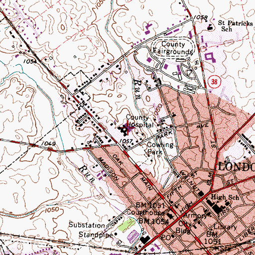 Topographic Map of Madison County Hospital, OH