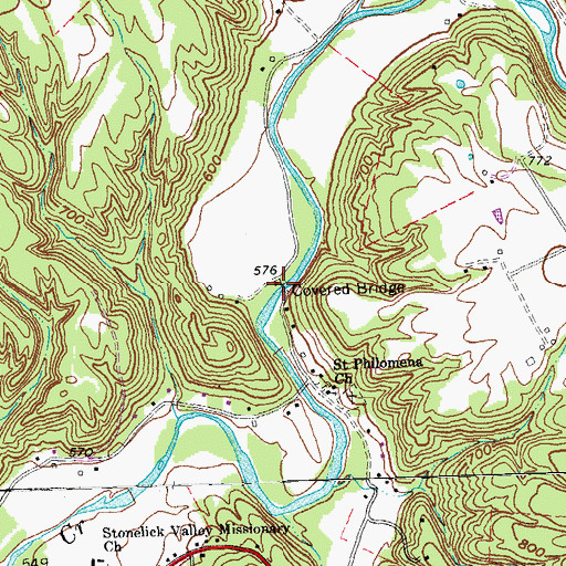 Topographic Map of Stonelick-Perintown Bridge, OH