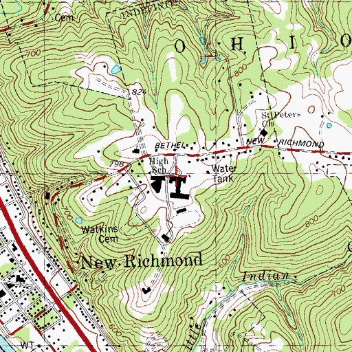 Topographic Map of New Richmond High School, OH