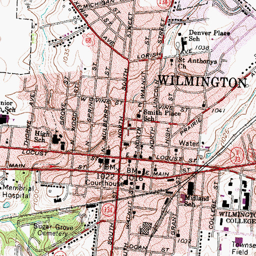 Topographic Map of Wilmington Public Library, OH