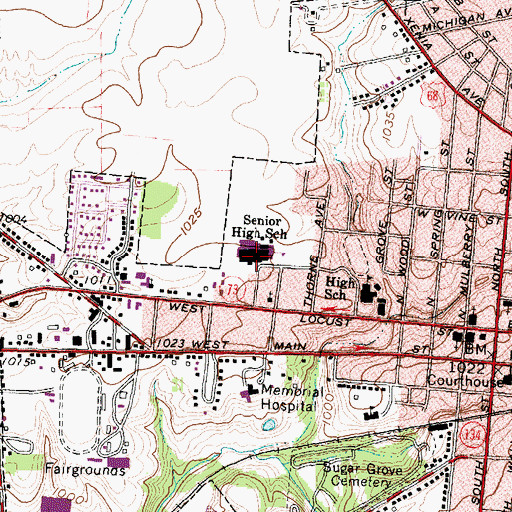 Topographic Map of Wilmington High School, OH