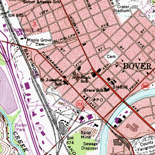 Topographic Map of Dover High School, OH