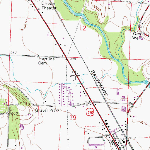 Topographic Map of Hartline School (historical), OH