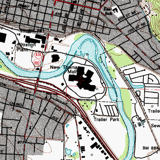 Topographic Map of New Towne Mall Shopping Center, OH