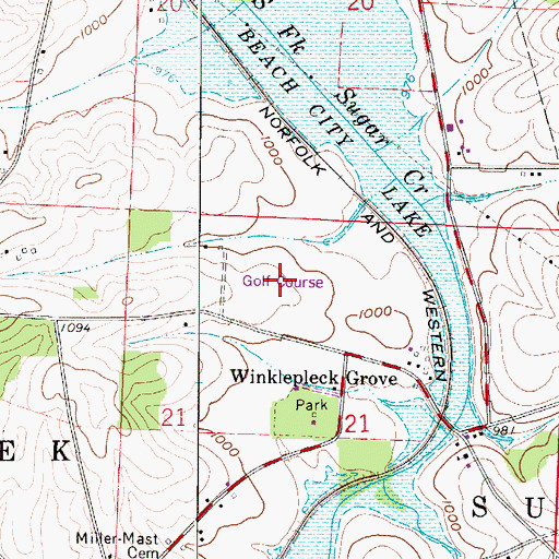 Topographic Map of Sugarcreek Golf Course, OH